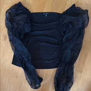 Eloquii Elegant Black Sheer Sleeve Blouse